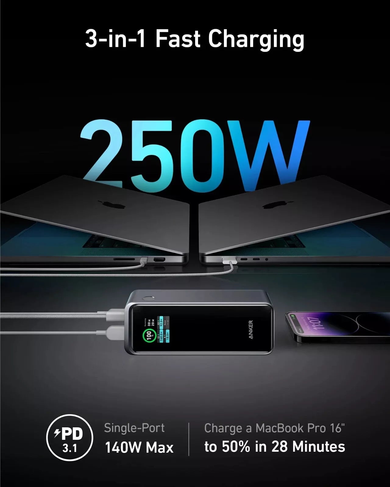 Anker Prime 27,650mAh Power Bank 250W 3-IN-1 Fast Charging